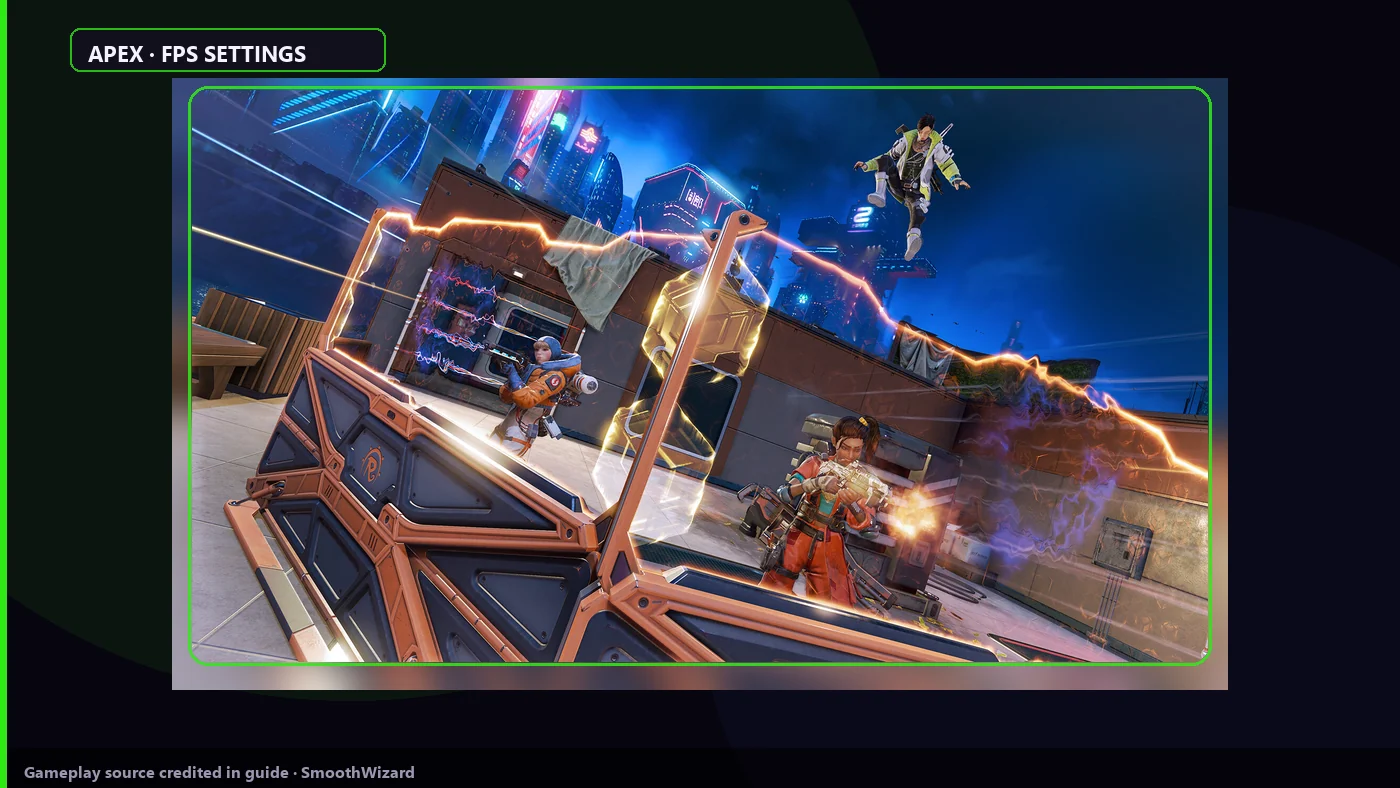 Cover: Apex Legends screenshot in SmoothWizard frame - FPS settings.