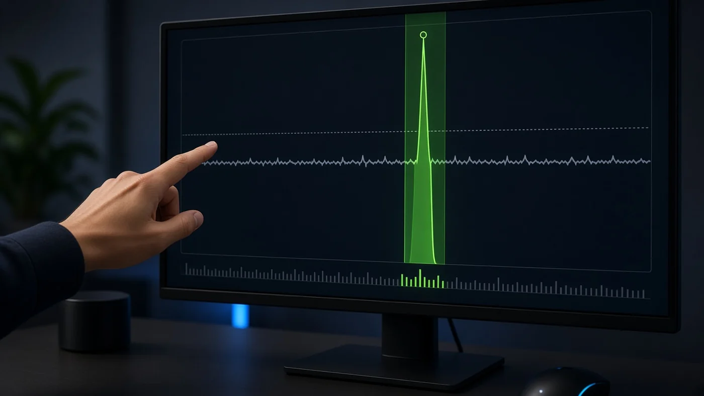 AI-generated: frametime chart with a 1% low spike.