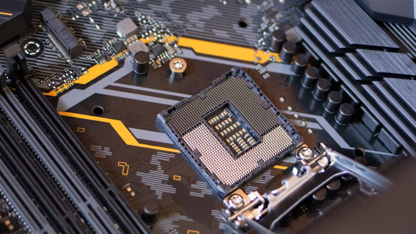 CPU socket on a motherboard, hardware close-up