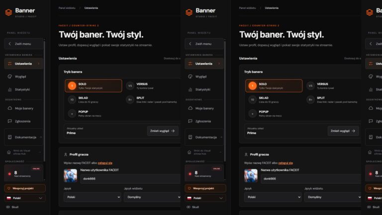 FACEIT Banner Studio po polsku: tryb SOLO i podgląd ELO
