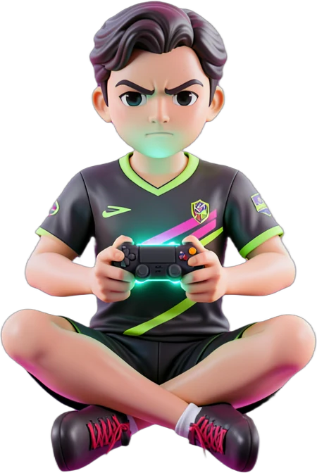 SW 0485 - throwing glowing gamepad up in the air while laughing